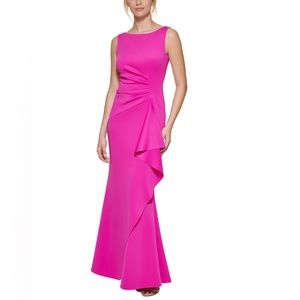 Eliza J Ruched Cascading Ruffle Gown Size 4